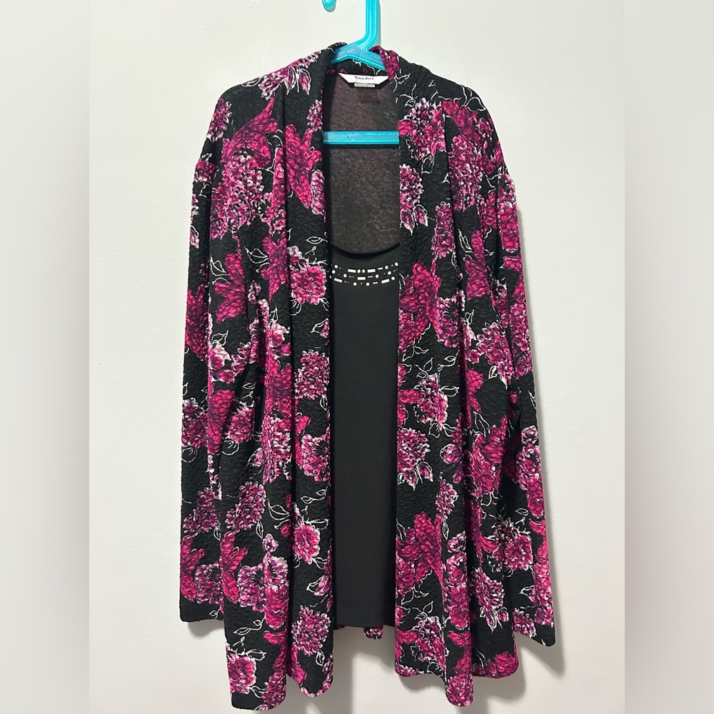TanJay Pink and Black Floral Cardigan size LP